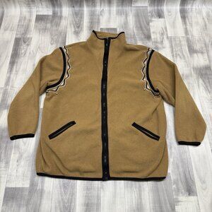 ✅Bob Mackie Wearable Art Brown Fleece Embroidered Full Zip Jacket Coat Women’s L